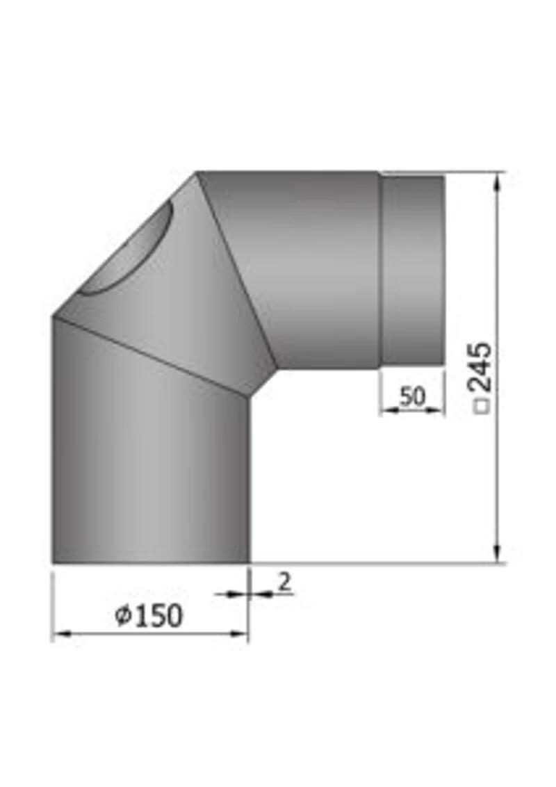 Rökrör Kaminex Knä 3-delad med Sotlucka Grå 90° Ø150 mm