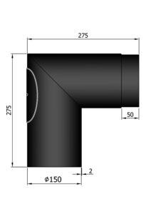 Rökrör Kaminex Knä med Sotlucka Svart 90° Ø150 mm