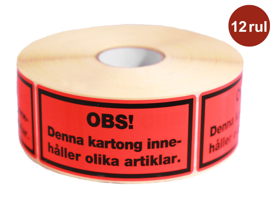 Varningsetikett Denna krt innehåller 50x1000mm 1000st