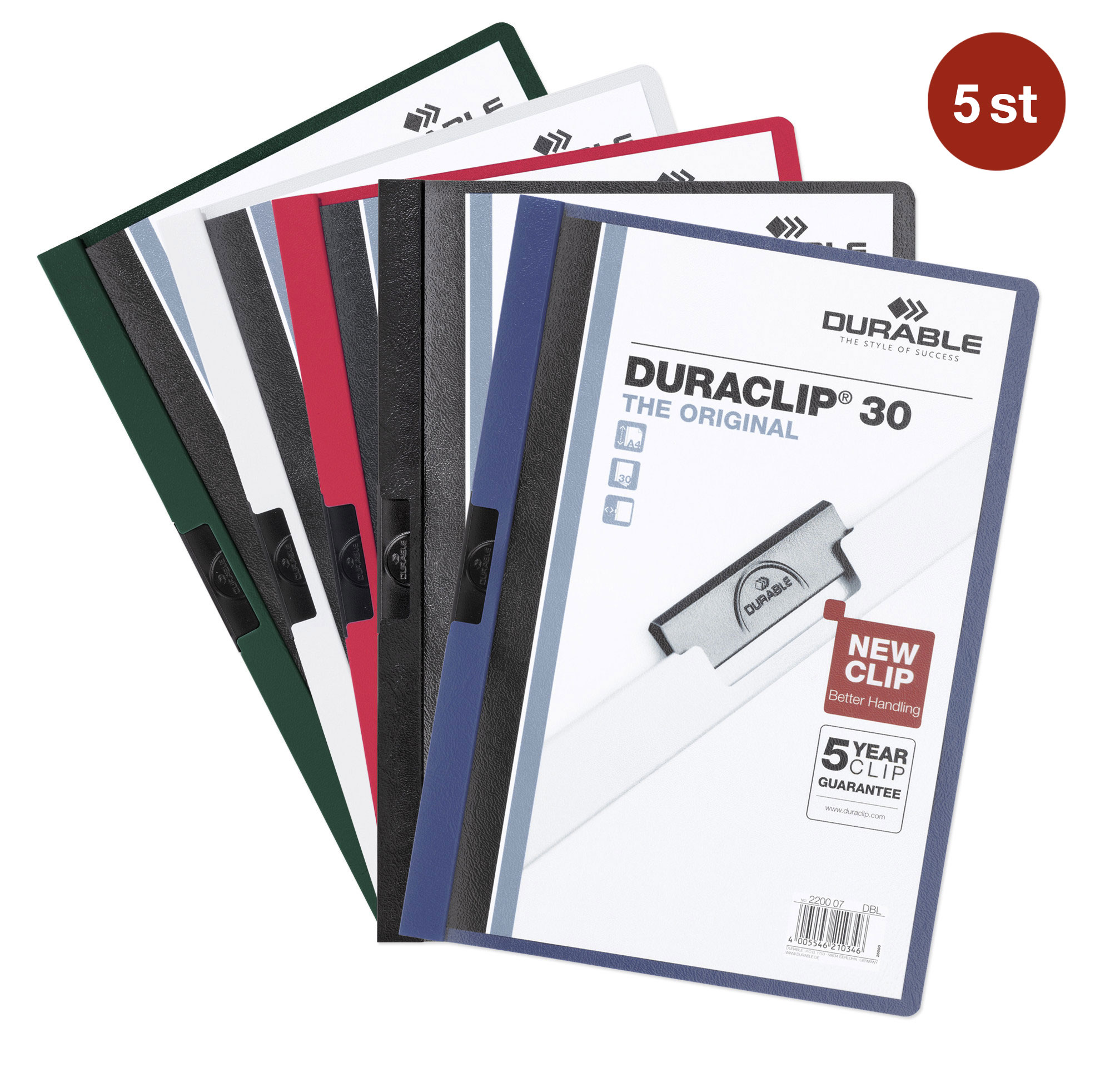 Klämmapp Durable Duraclip Sorterade Färger A4 till 30 ark