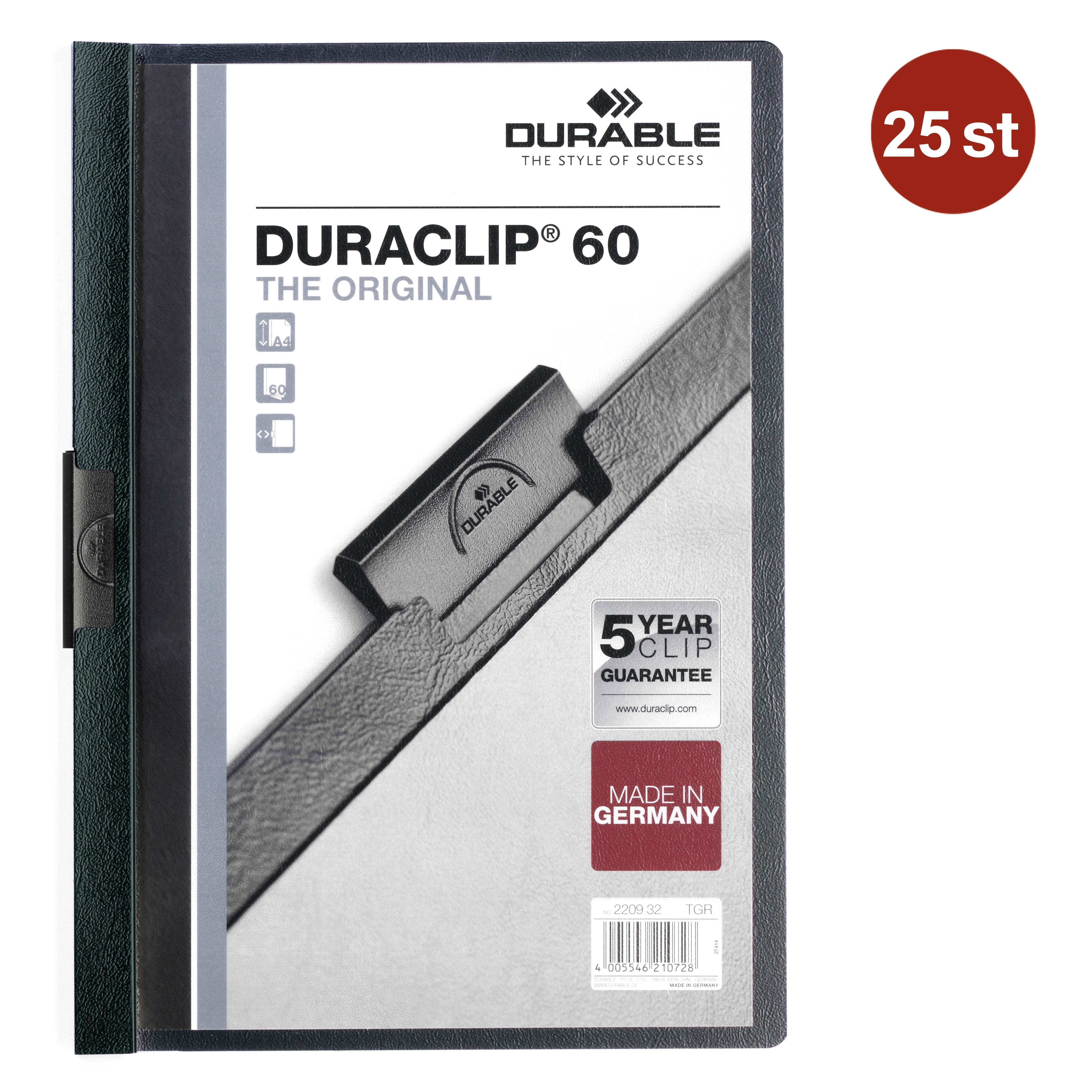 Klämmapp Durable Duraclip Petrolgrön A4 till 60 ark