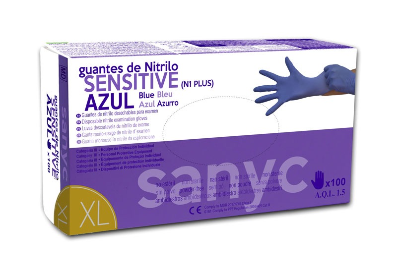Engångshandskar Nitril Sanyc Sensitive Puderfri Blå XL 100st