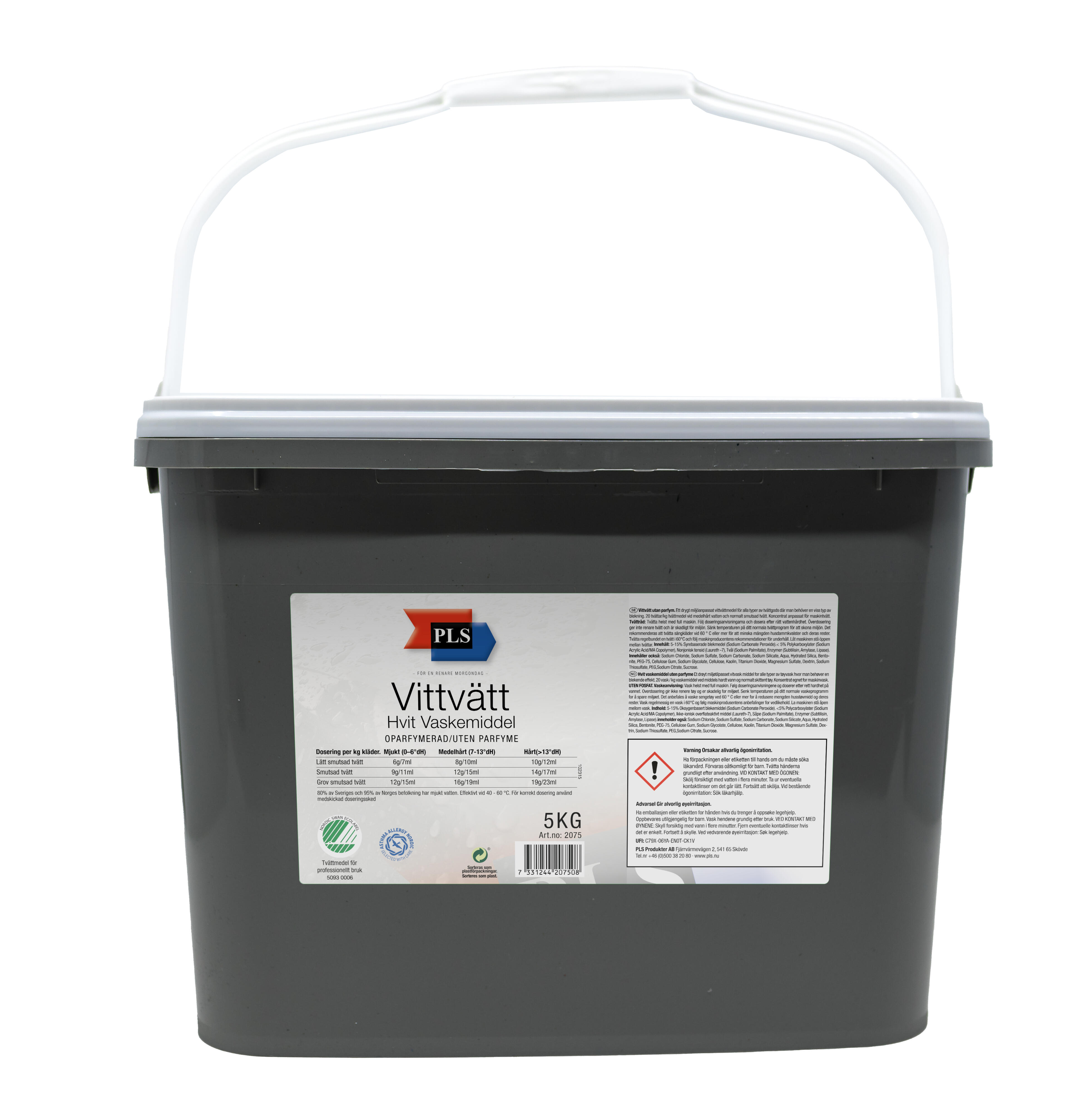 Tvättmedel PLS Vittvätt Fosfatfritt Oparfymerad 5kg