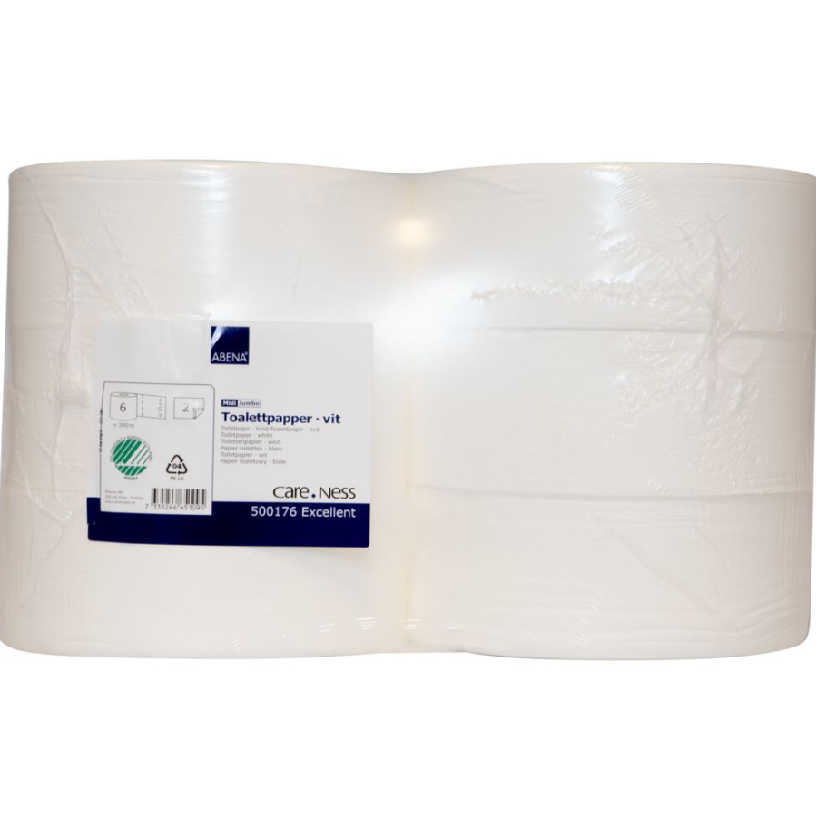 Toalettpapper Abena Care-Ness Excellent Toa Jumbo Midi 2-lags 380m 6rl