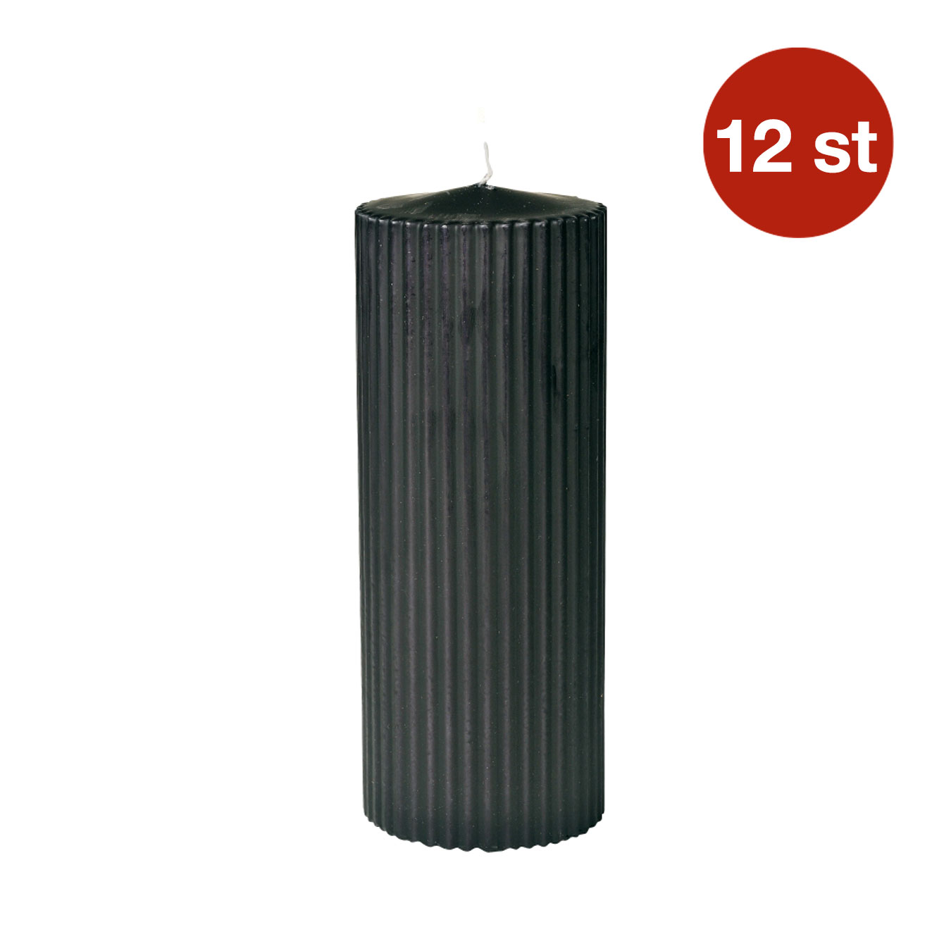 Blockljus Abena Räfflade Paraffin Svart 7x18cm 80h