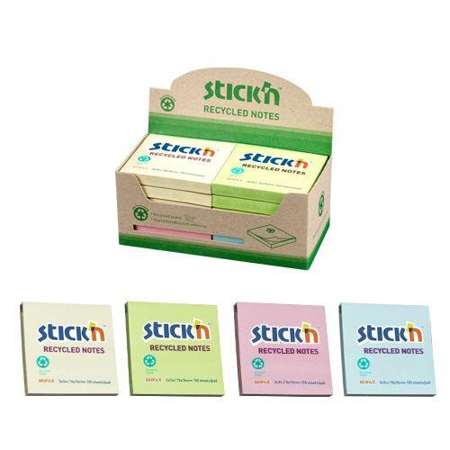 Notisblock Stick´n 100% Recycled Mix Färg 76x76mm 100 Blad 12st