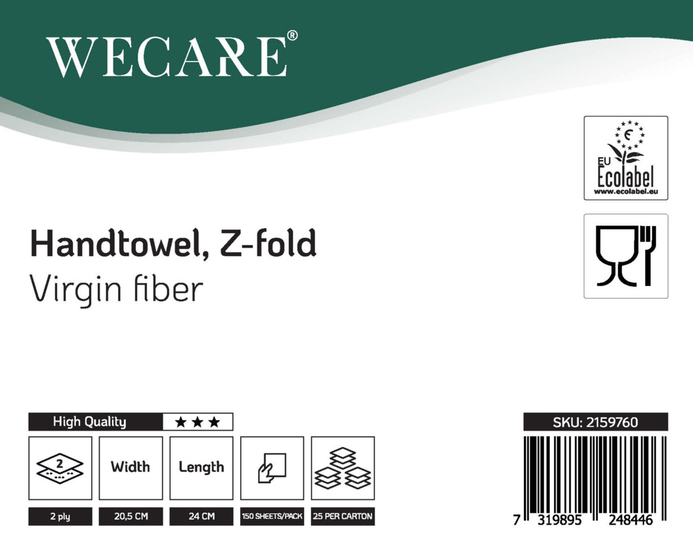Pappershandduk WeCare Z-vikt 2-lag 24x20.5cm 2970st