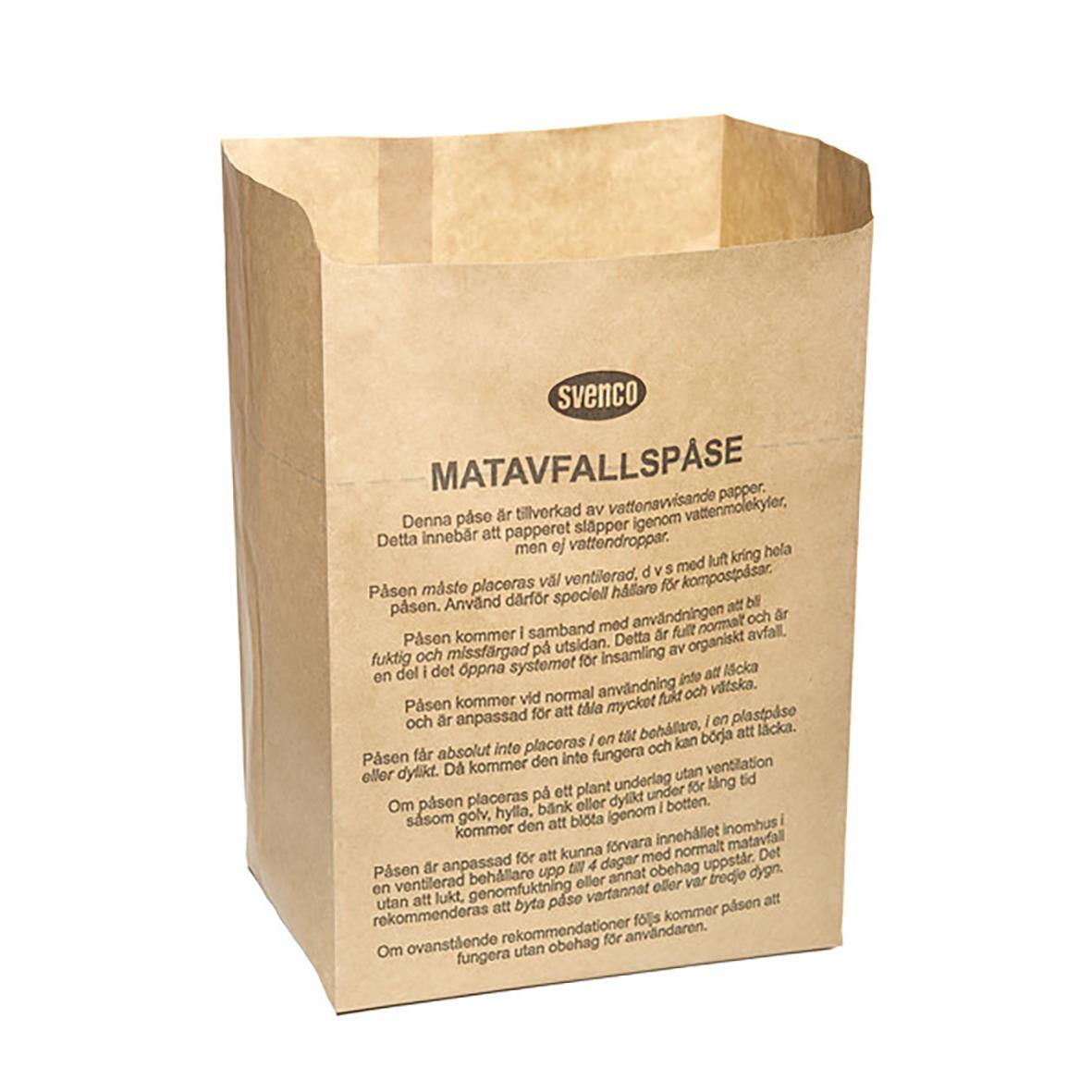 Avfallspåse Svenco Matavfall Våtstark Kraftpapp 8L Brun 200x150x360mm 80st