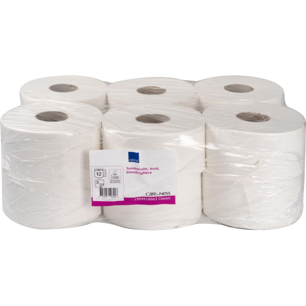 Toalettpapper Abena Care-Ness Classic Jumbo Mini 3-lags Vit 150m 12rl