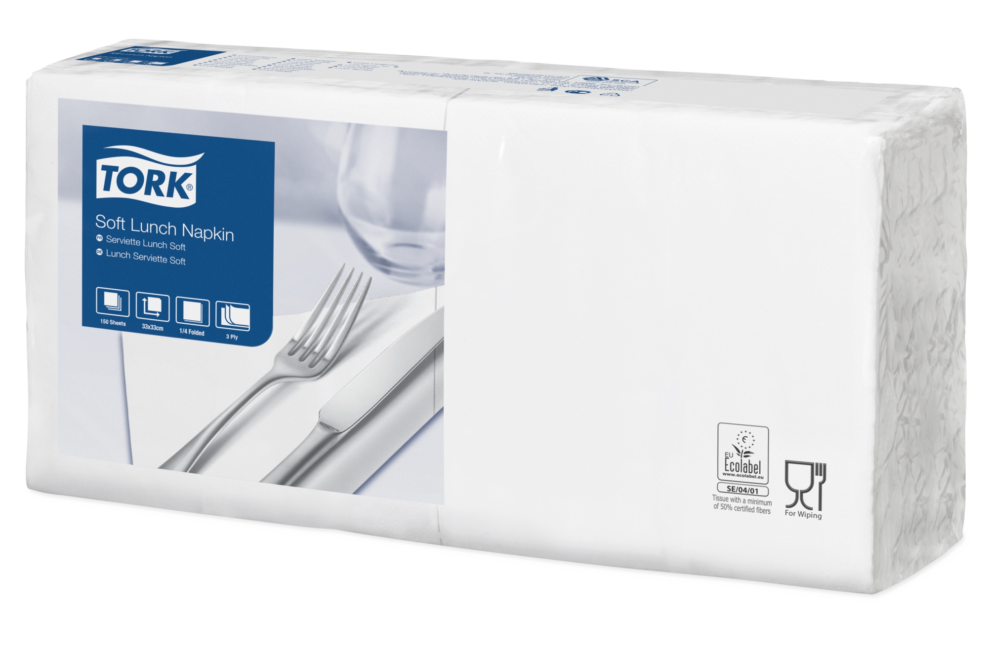 Lunchservett Tork Mjuk Advanced 3-Lagers Vit 33x33cm 150st