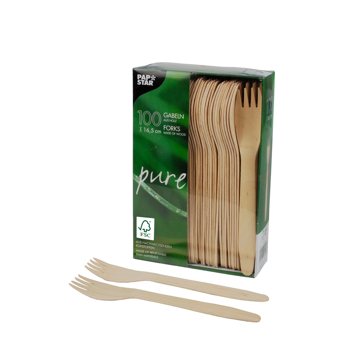 Bestick Gaffel Papstar Pure FSC Trä 16.5cm 100st