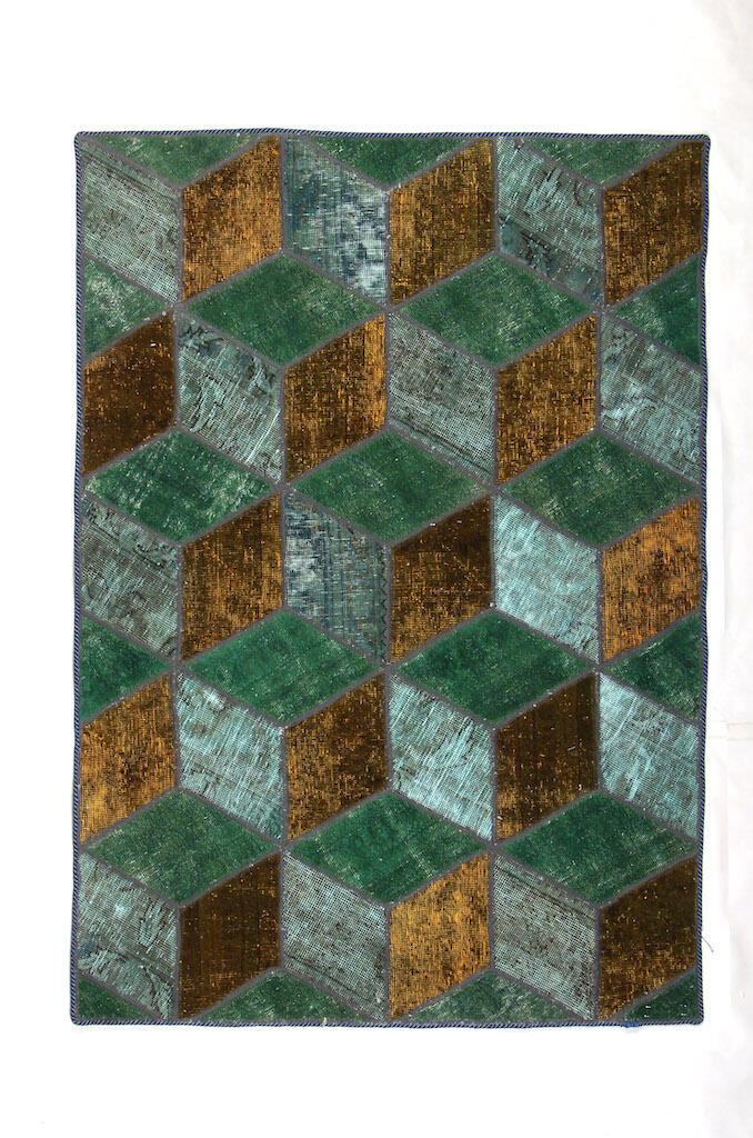 Handknuten Persisk Patchworkmatta Ull/Garn Flerfärgad 107x152cm