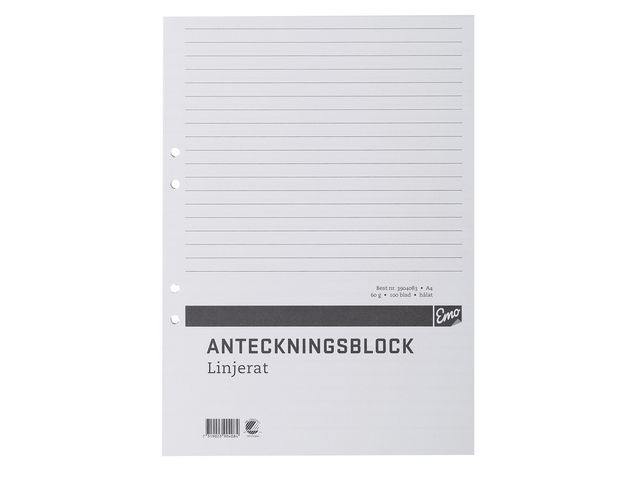 Anteckningsblock Nordic Brands Linjerat Hålat Träfritt A4 100 Blad