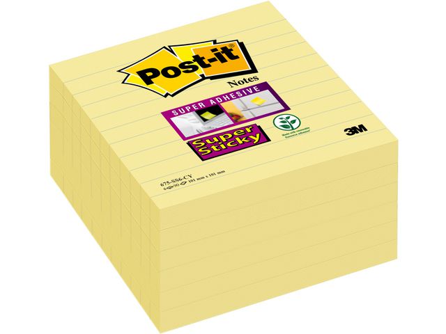 Notisblock Post-it SuperSticky Gul 101x101mm 6block