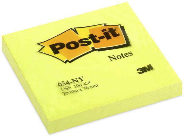 Notisblock Post-it 654-NY Neon Gul 76x76mm 100blad