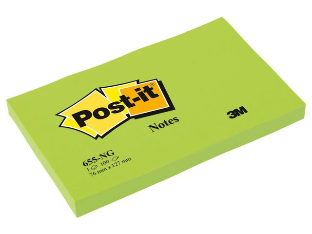 Notisblock Post-it 655-NG Neon Grön 76x127mm 100blad