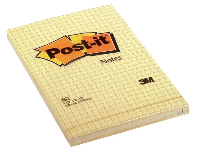 Notisblock Post-it Memoblock Rutat Gul 102x152mm 100blad