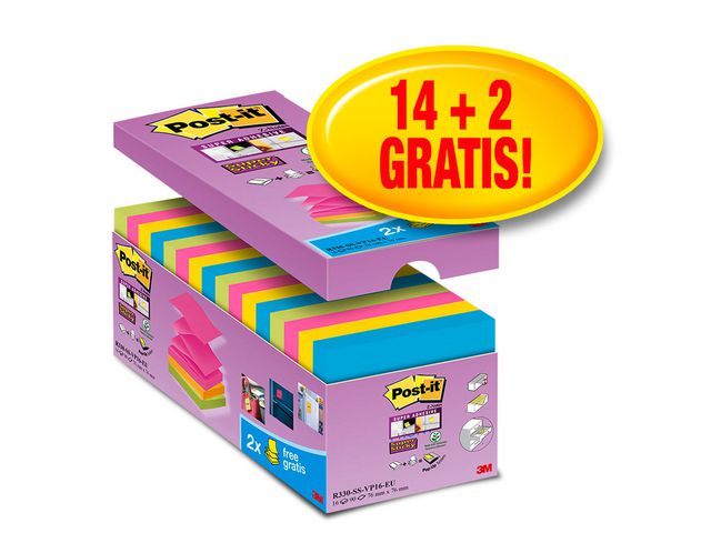 Notisblock Post-it SuperSticky Rio 76x76mm 14+2block - Notisar