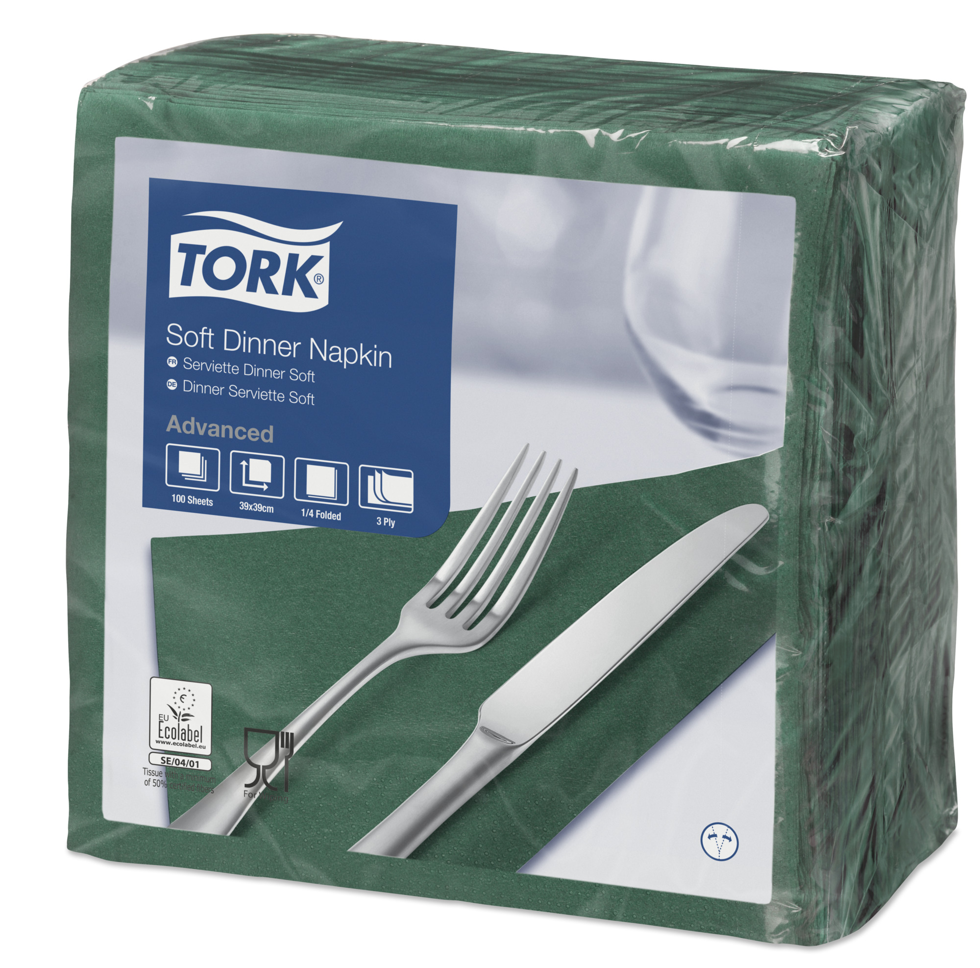Middagsservett Tork Mjuk Advanced 3-Lagers Mörkgrön 39x39cm 100st