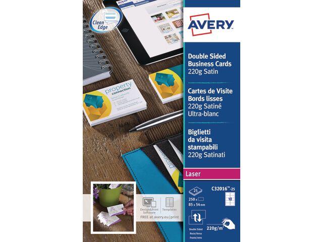 Visitkort Avery Laser 220g Satin 85x54mm 250st