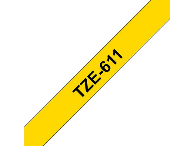 Tape Brother TZE611 Svart på Gul 6mm
