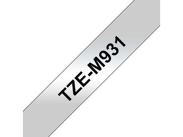 Tape Brother TZEM931 Svart på Silver 12mm